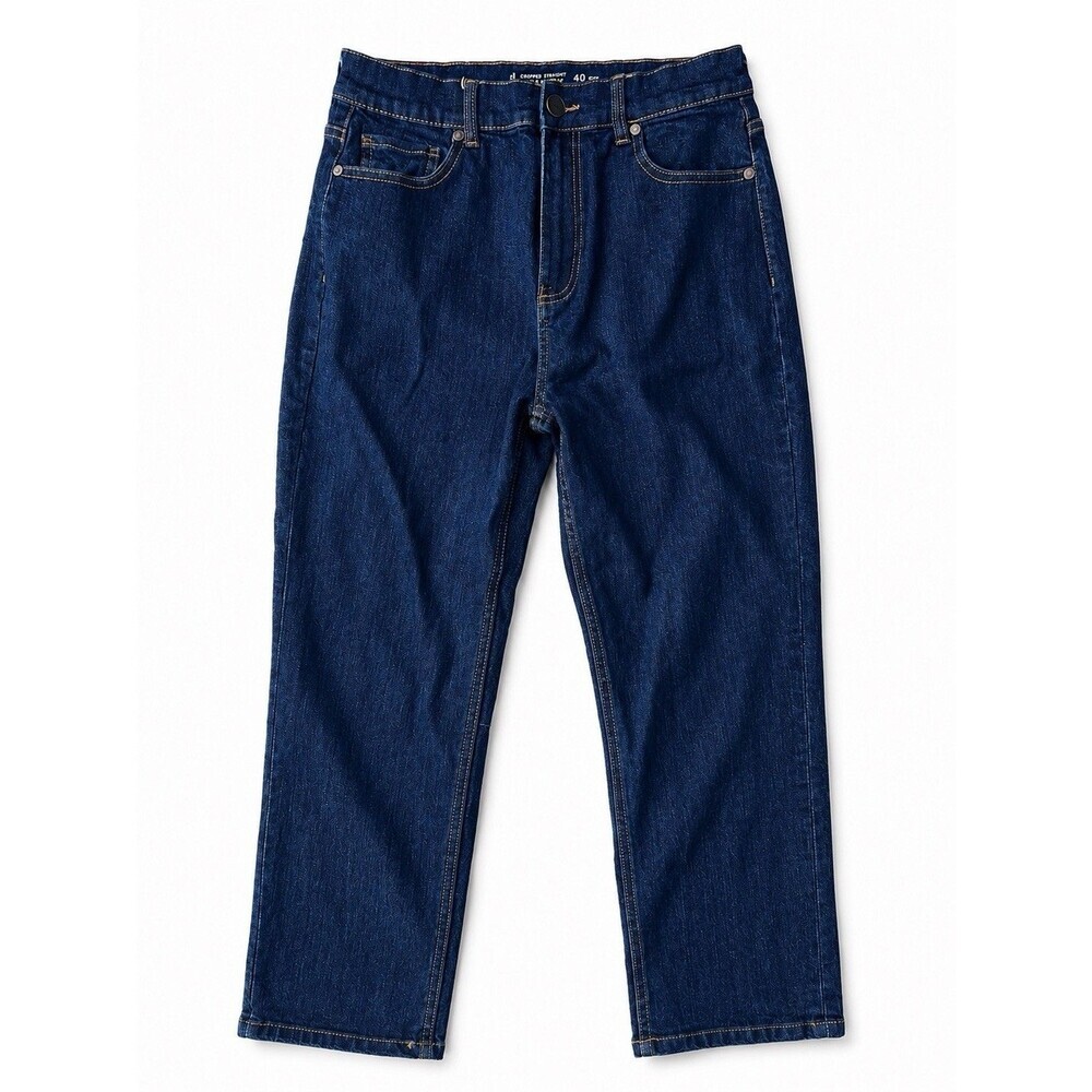 AMISU Women’s Dark Wash Blue Denim Straight Jeans, Button Fly, Pockets size 10